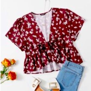 SHEIN Plus Allover Floral Tie Front Peplum , never worn, size 1XL